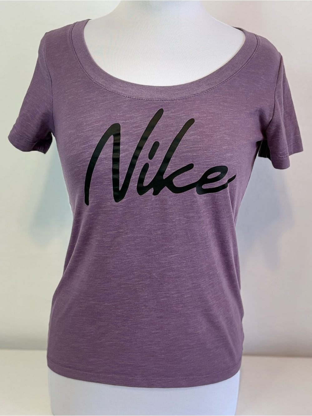Nike Purple Scoop Neck Logo Tee with Black Script